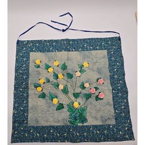 Handmade Quilted Wall Hanging With 3D Floral Design & Ties 29.5" X 29.5"